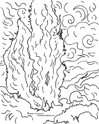 Cypresses By Vincent Van Gogh Coloring Page